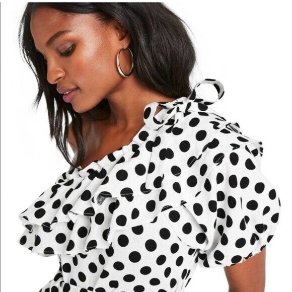 NWT Lisa Marie Fernandez X Target Black white one shoulder Polkadot mini dress - Picture 2 of 9